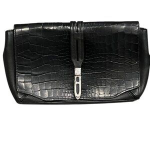 RAG & BONE Black Enfield Croc-Embossed Clutch Bag